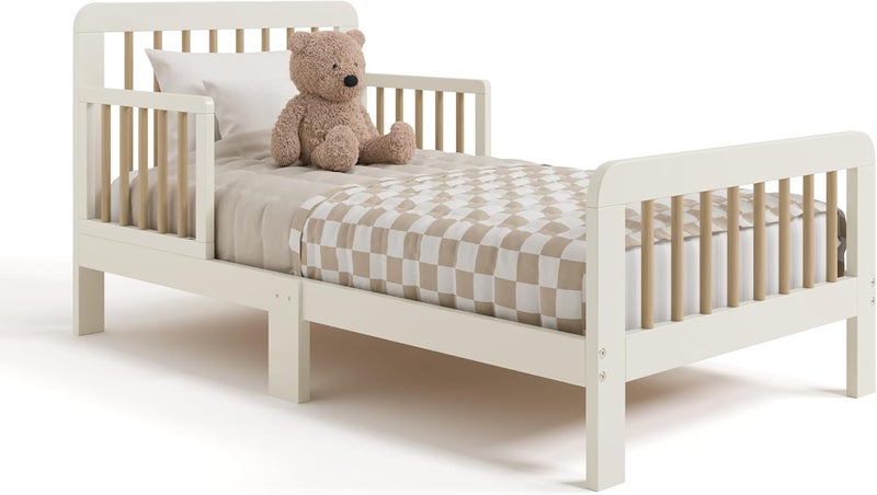 Storkcraft Pasadena Toddler Bed (Frosted Oat & Driftwood) - GREENGUARD Gold Certified, 100% Solid Wood, Fits Standard Crib Mattress, Toddler Rails Included, Complete Design with Headboard & Footboard - Image 3
